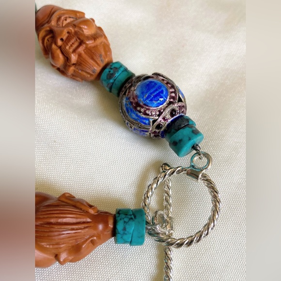 Vintage bracelet mixed carved Asian beads chunky bracelet turquoise spacers - Picture 7 of 15